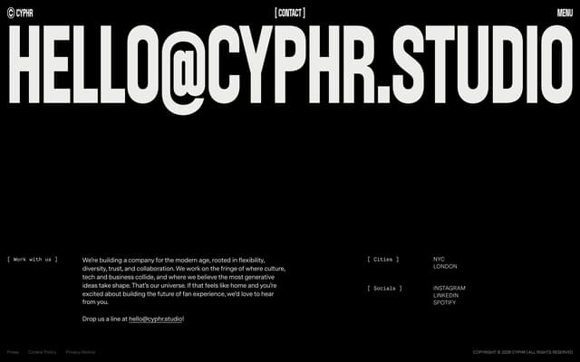 Brutalist Contact Layout on cyphr.studio