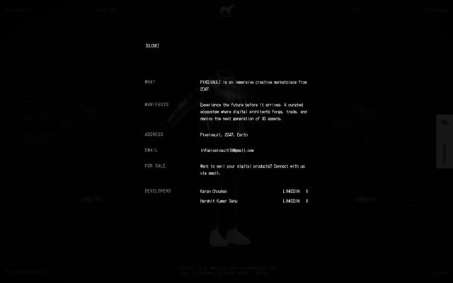 Terminal-Style Contact Overlay on pixelvault.fit