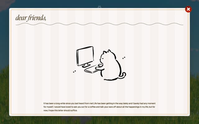 "Dear Friends" Letter Modal on picnic.katherine-le.com