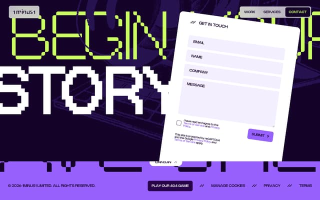 Pixel Typography Contact Form on 1minus1.com