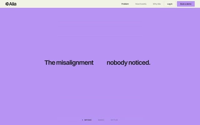 Pinned scroll story: message feed stacks into a deck and becomes one alert on usealia.com