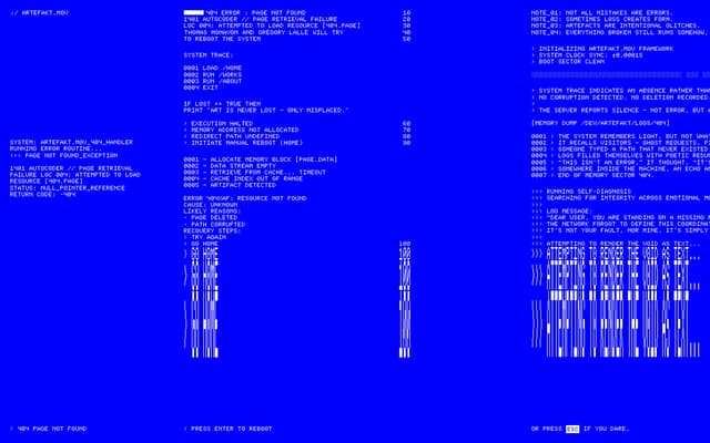 BSOD-Inspired 404 Page on artefakt.mov