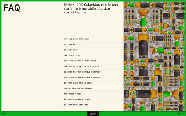 FAQ with expandable sections on drinkesther.com