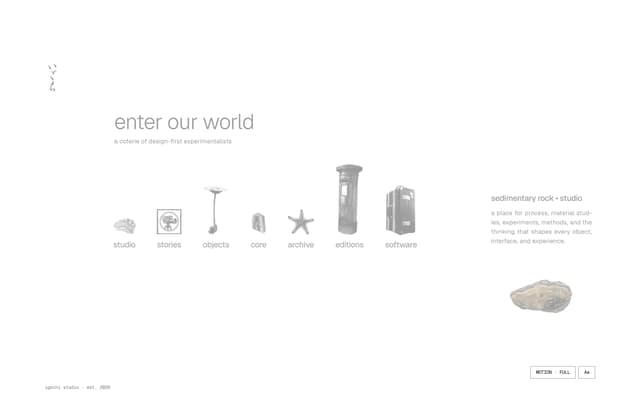 3D Icon Menu with "Enter Our World" on igochi.studio