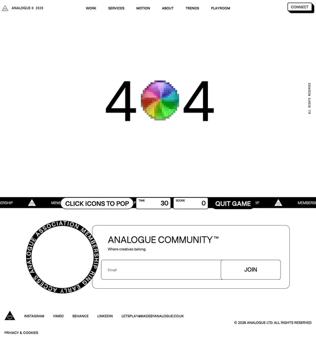 Pixelated Beachball 404 with Mini-Game on madebyanalogue.co.uk