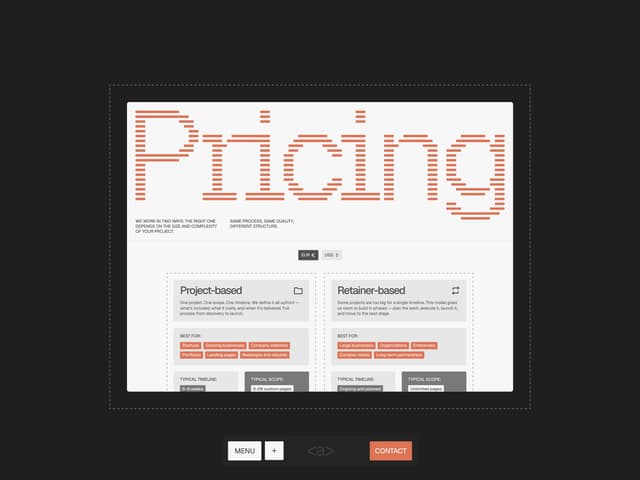 Stripe-Type Pricing Cards in Dashed Frames on a-lign.studio