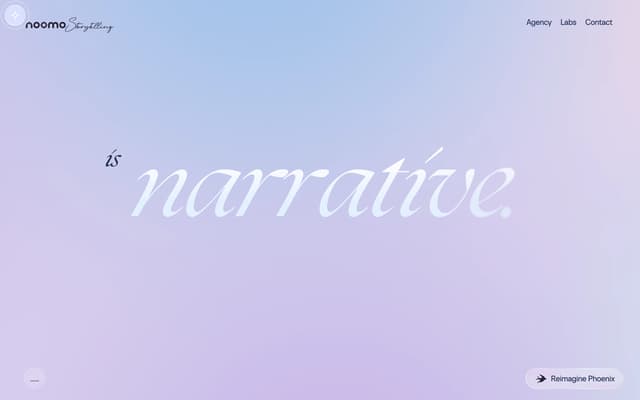 Italic Serif "is narrative." on Gradient on storytelling.noomoagency.com