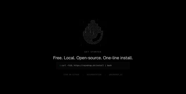 Terminal-Style CTA with Pixelated Logo on raindrop.ai