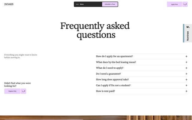 Asymmetric FAQ with Serif Typography on 21oaks.org