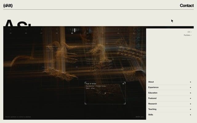 Scroll steps a camera between projects in a 3D point cloud, with a rolling title swap on dbydt.space